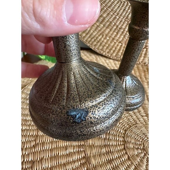 Vintage Speckled Bronze Taper Candle Holders – Pair - Picture 5 of 9